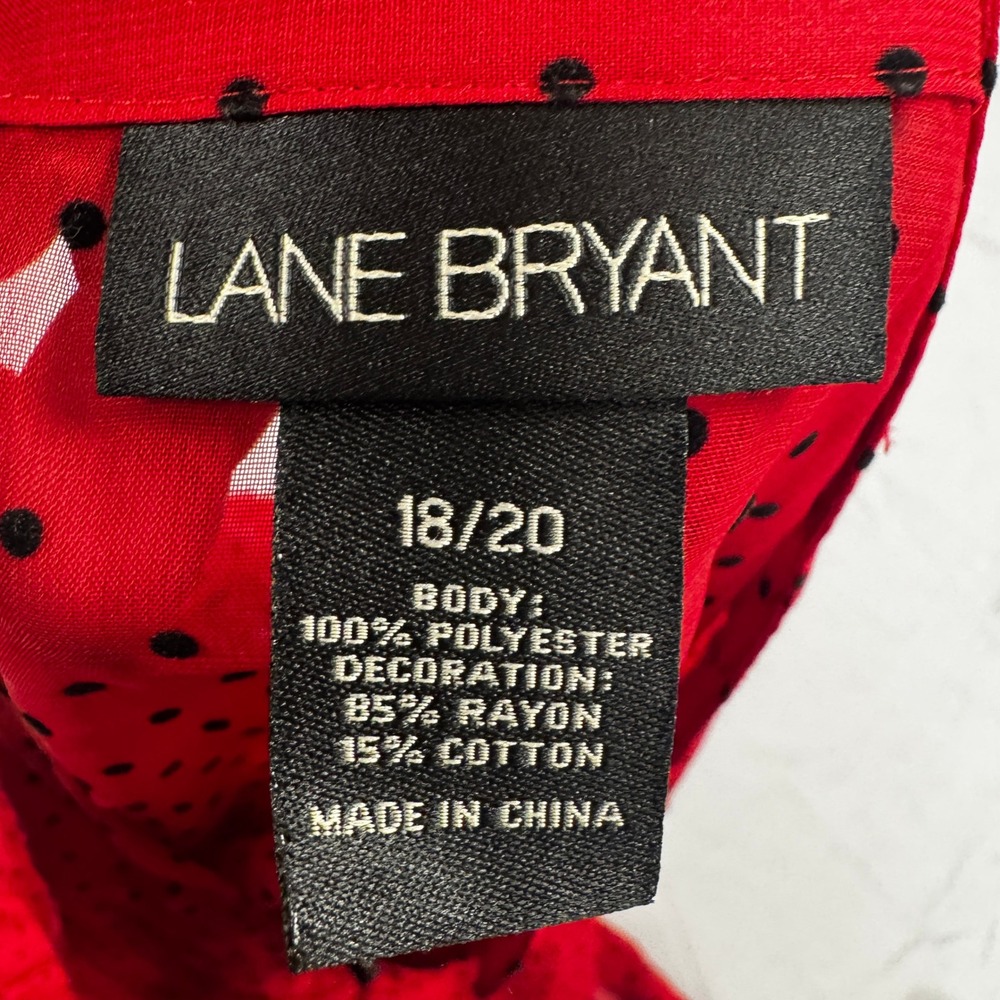 Lane Bryant Red Polka Dot Empire Waist Top Plus Size 18/20 Tie Back V-Neck - Picture 4 of 6